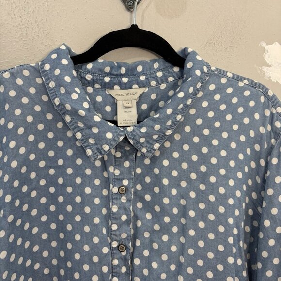 Multiples Polka Dot Chambray Shirt Size 2X Lyocell - Picture 5 of 10